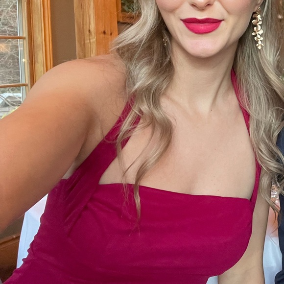 Berry Ruched Halter Maxi Dress - Picture 6 of 6